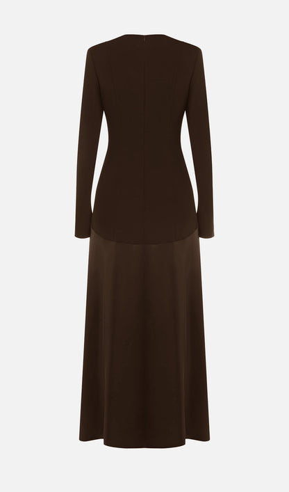 Trendy Knitted Satin Maxi Dress -Coffee