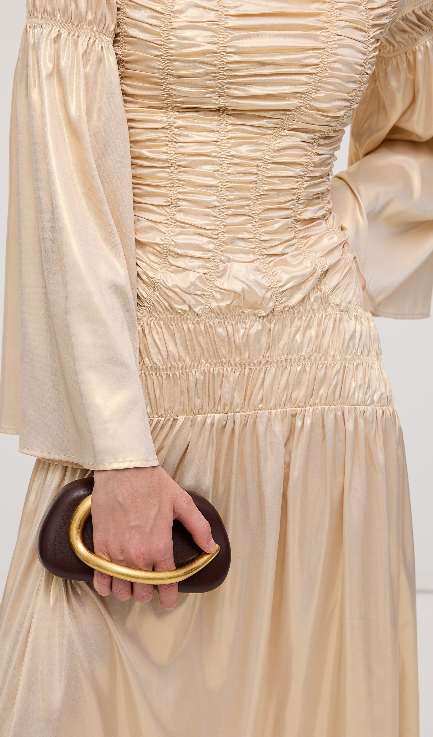 Metallic Elasticated Gathers Maxi Dress In Solid