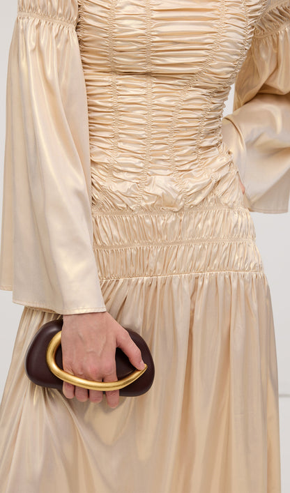 Metallic Elasticated Gathers Maxi Dress In Solid