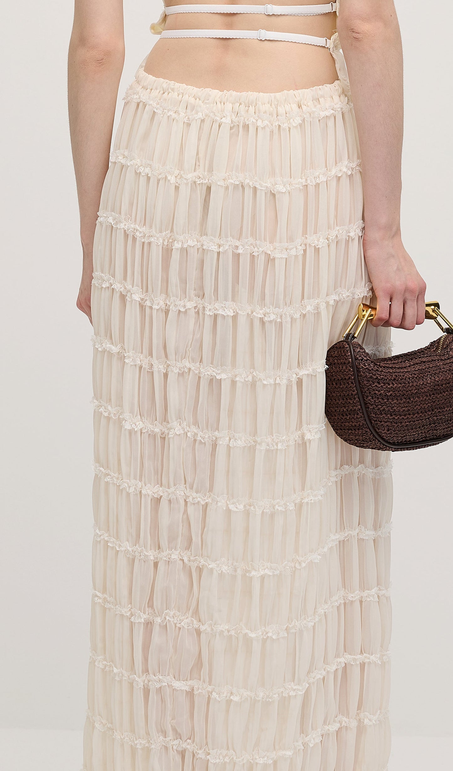 Halter Top & Ruched Detail Maxi Skirt Sets In White