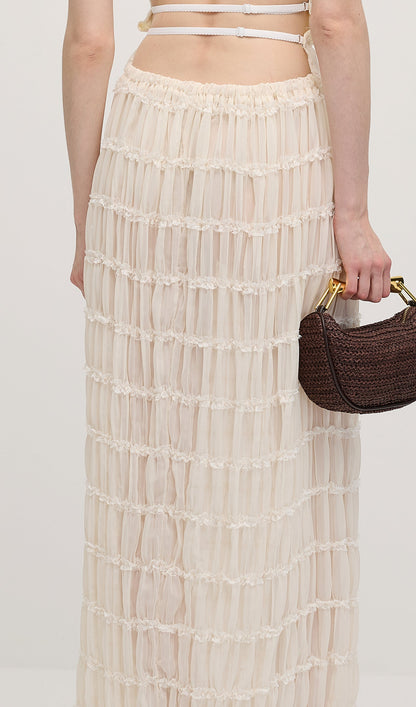 Halter Top & Ruched Detail Maxi Skirt Sets In White
