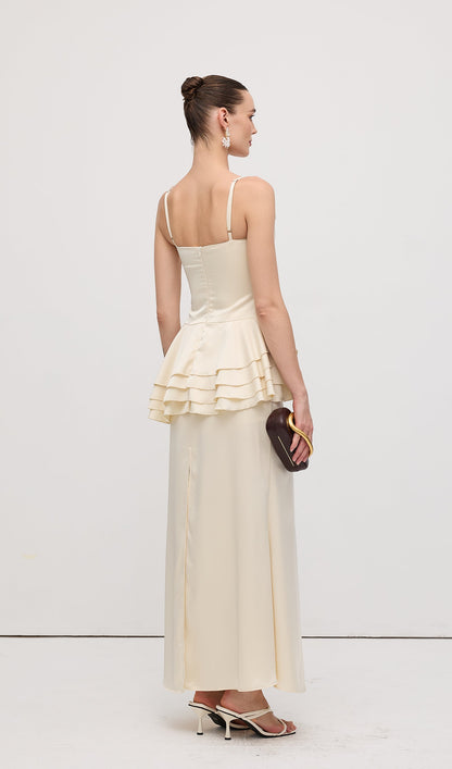 Sleeveless Layered Ruffled Maxi Dress Champagne