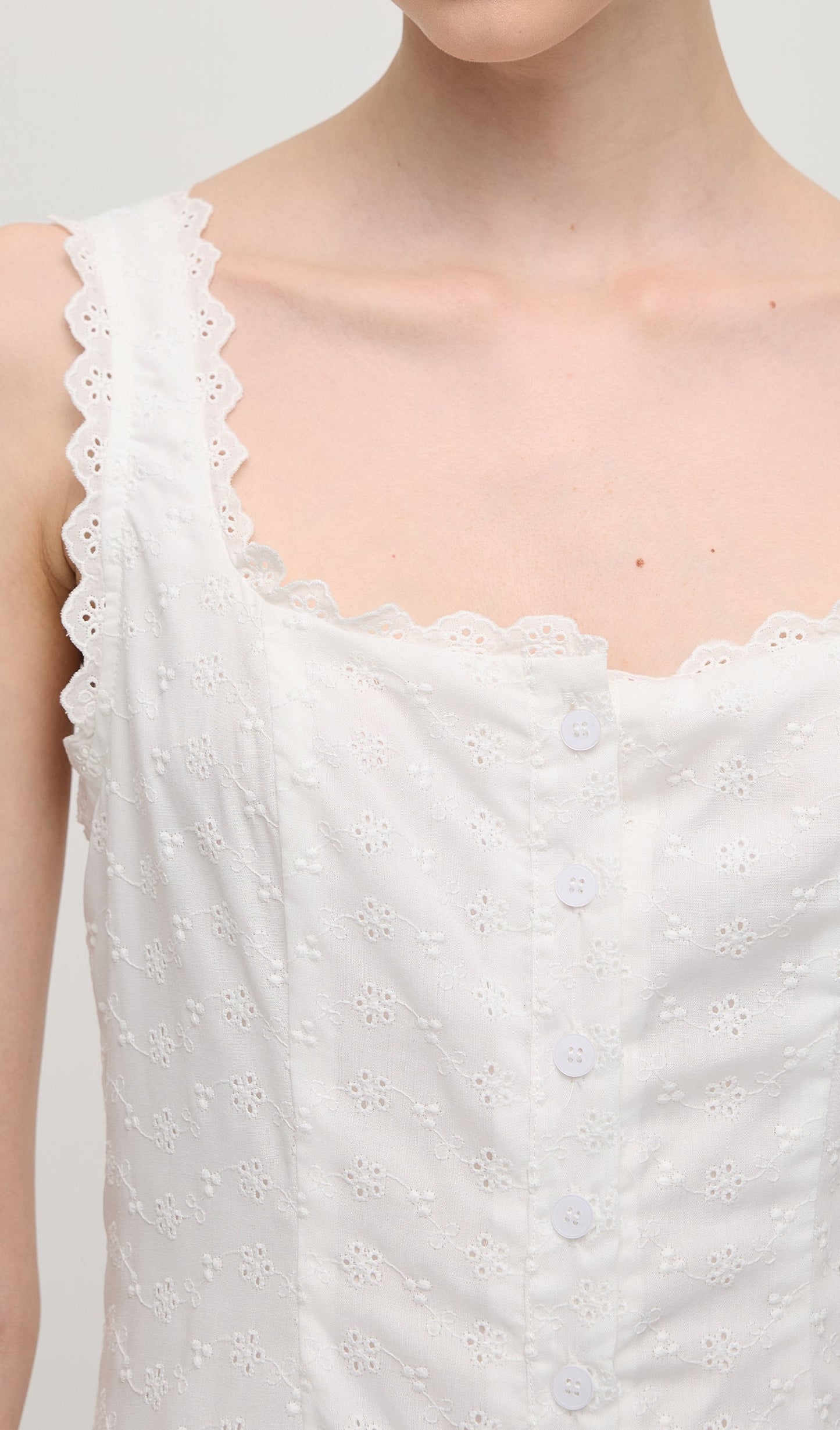 Solid Eyelet Sleeveless Midi Dress