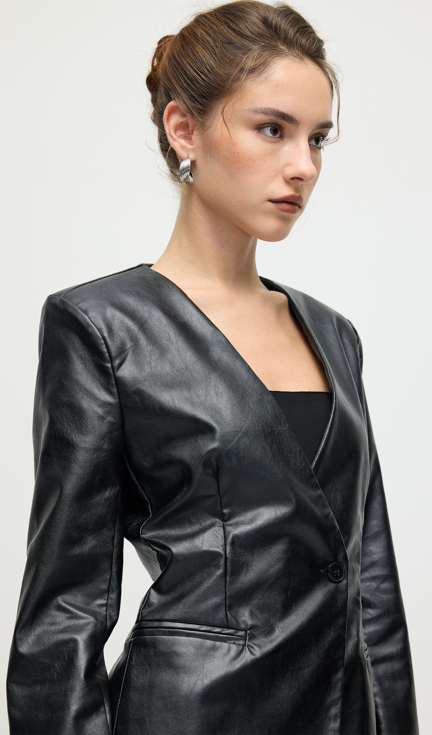 Vegan Leather Blazer In Black