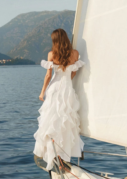 Off Shoulder Ruffled Layered Maxi Dress