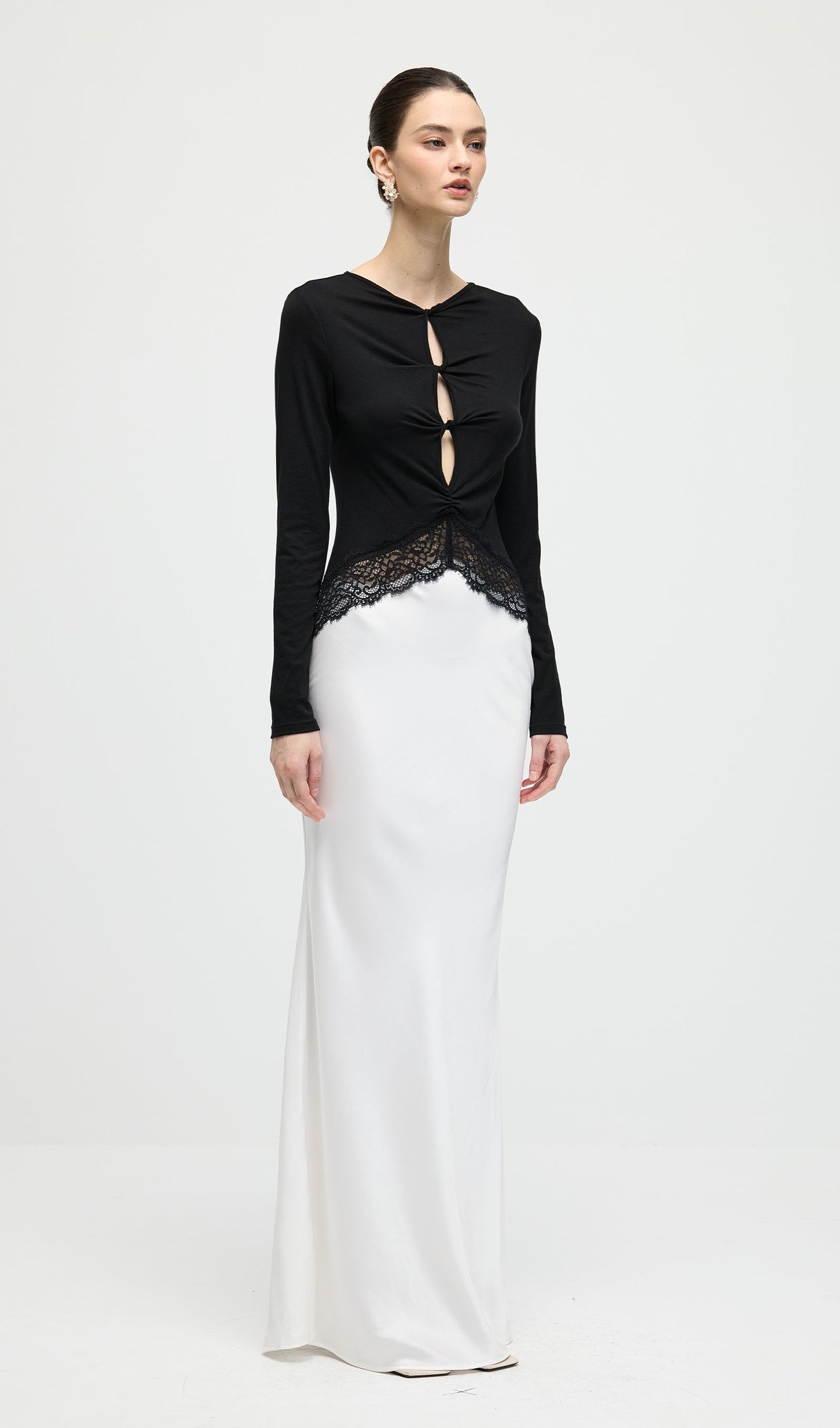 Open Twist Lace Maxi Dress In Black & White
