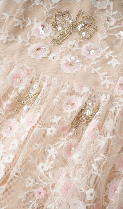 Embroidered Flower Sequins Mesh Maxi Dress