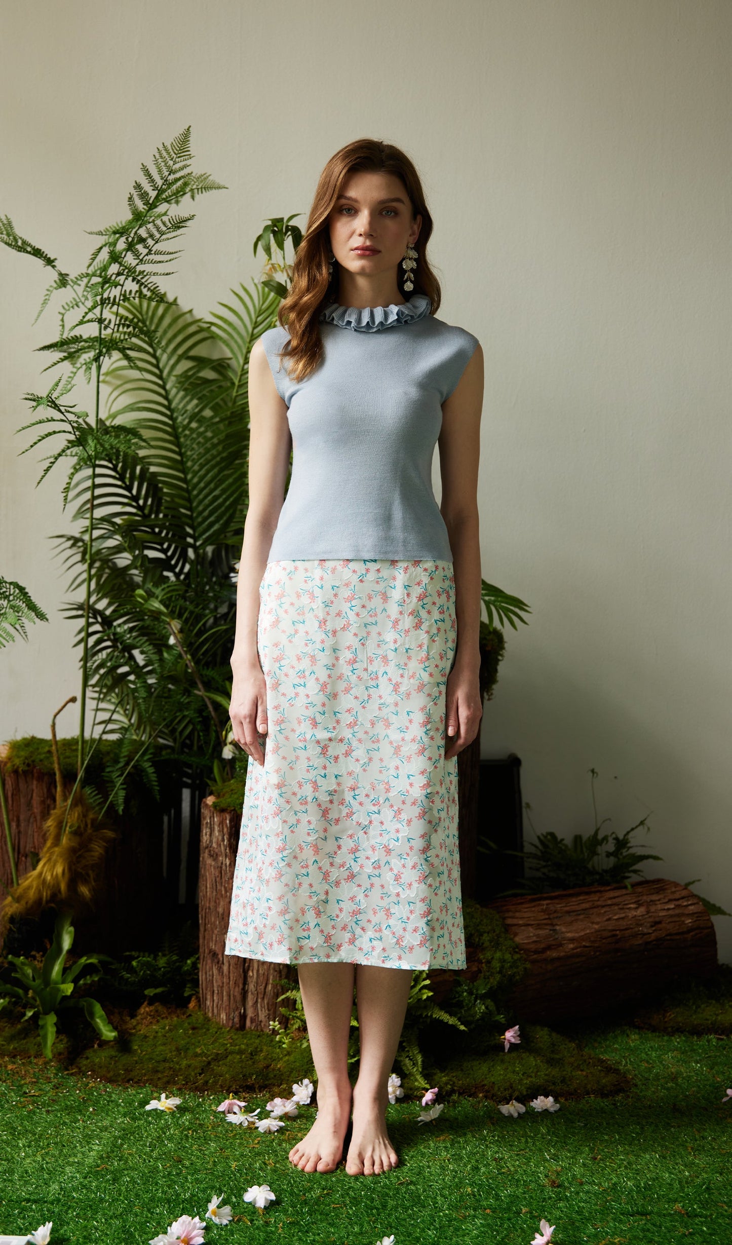 Floral Print Split Midi Skirt