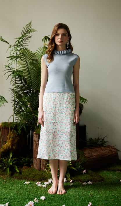 Floral Print Split Midi Skirt