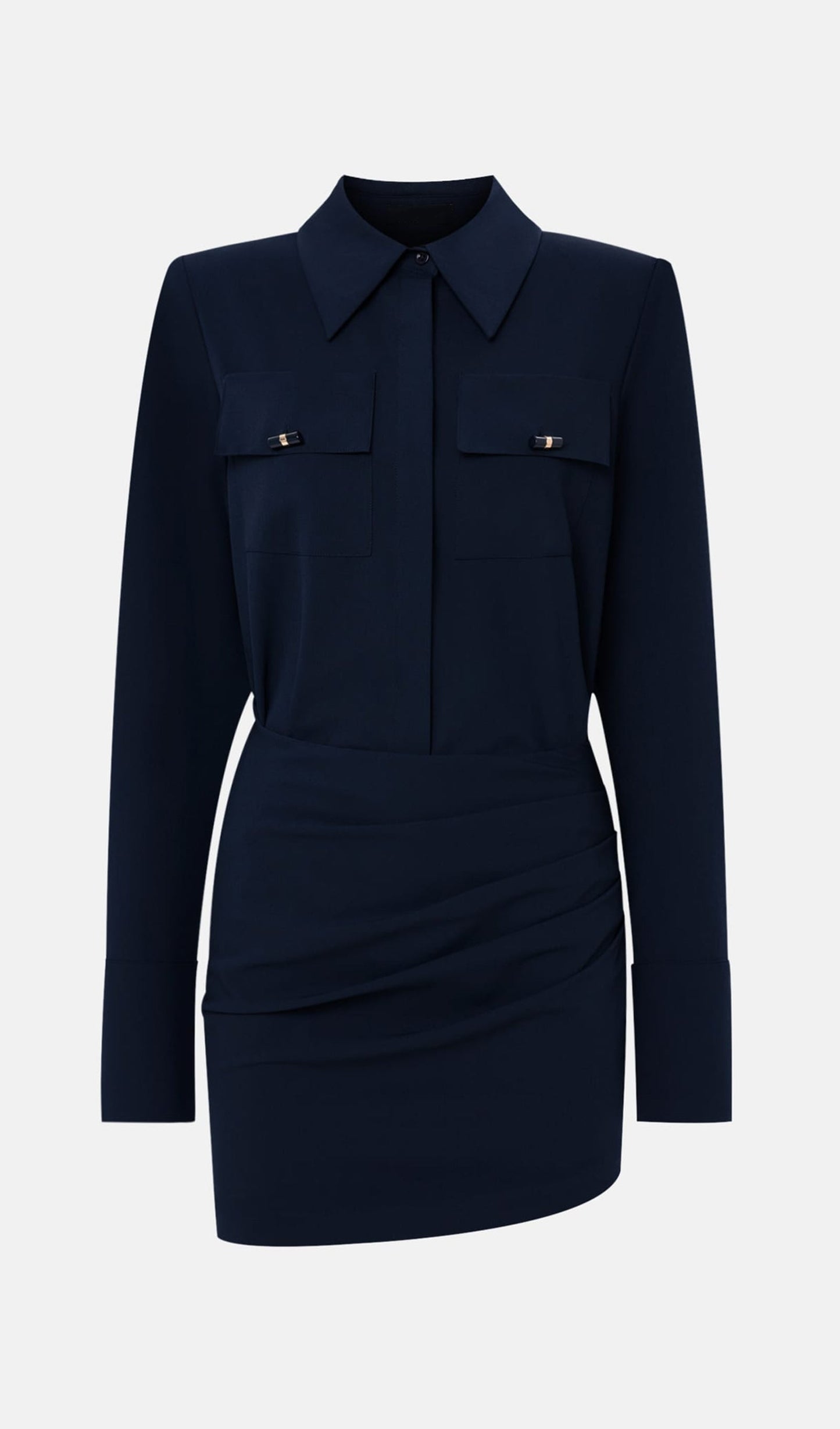 Lapel Collar And Draped Mini Dress Set In Black