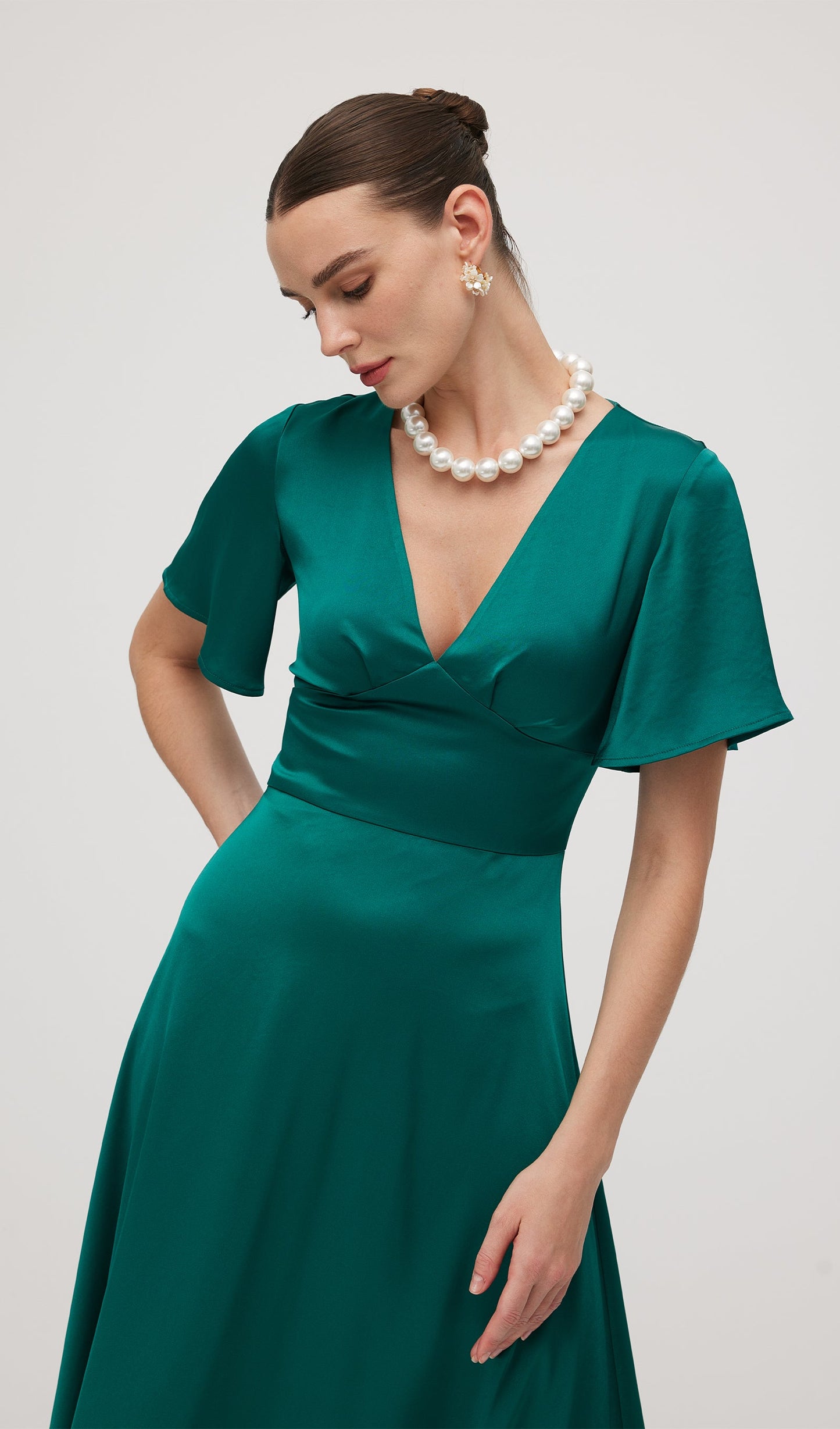 V Neck Evening Midi Dress