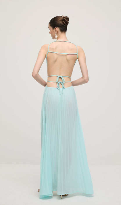 Solid Halter Open Back Maxi Dress