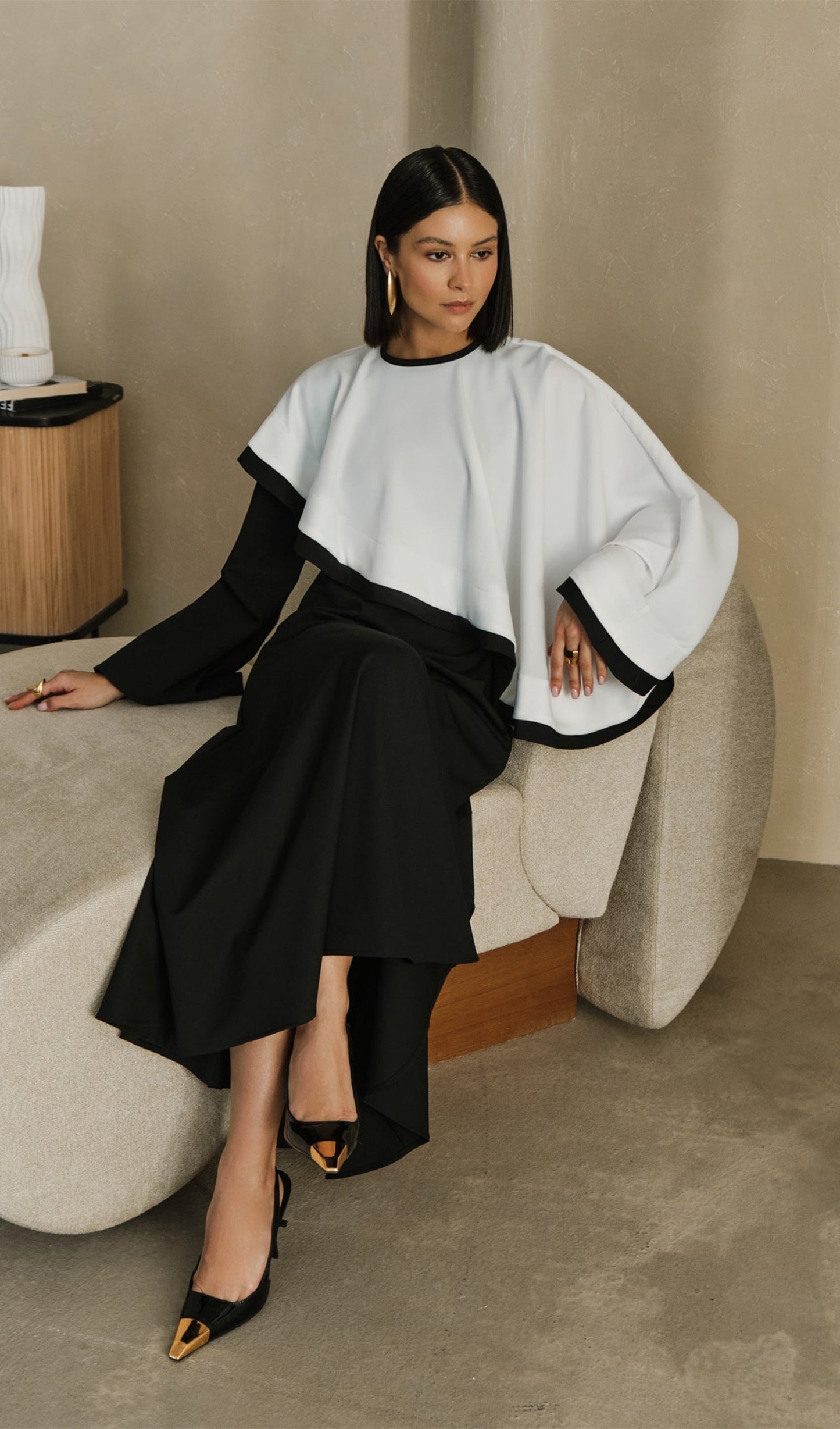 Contrasting Cape Maxi Dress