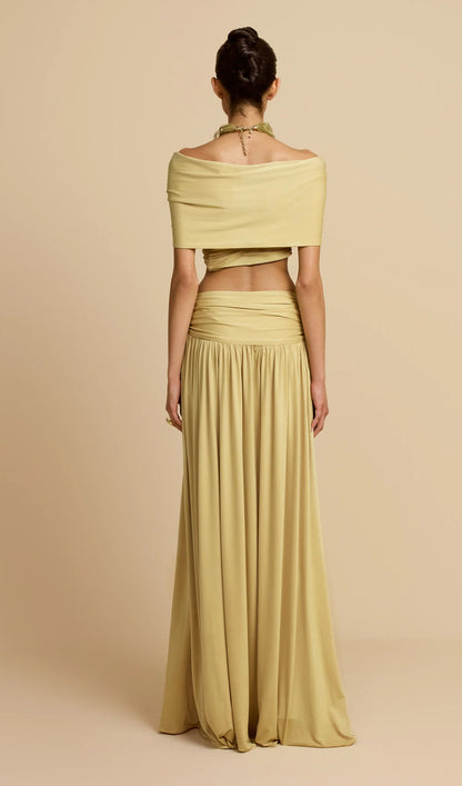 Ruched Top & Maxi Skirt Two Piece Set In Lemon
