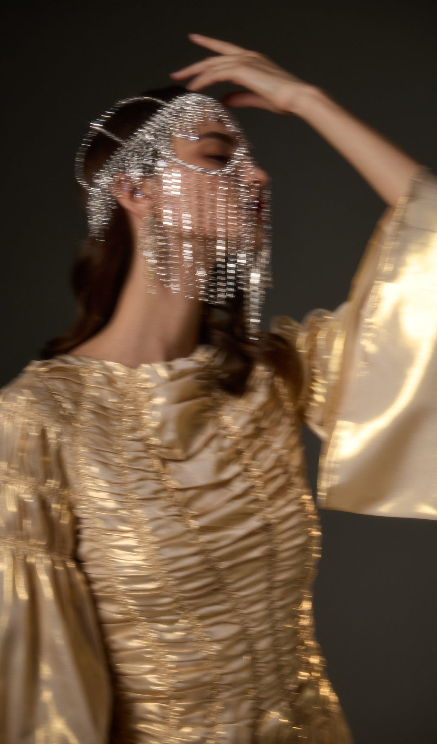 Solid Metallic Elasticated Gathers Maxi Dress