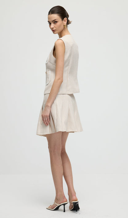Round Neck Button Vest & Skirt Set