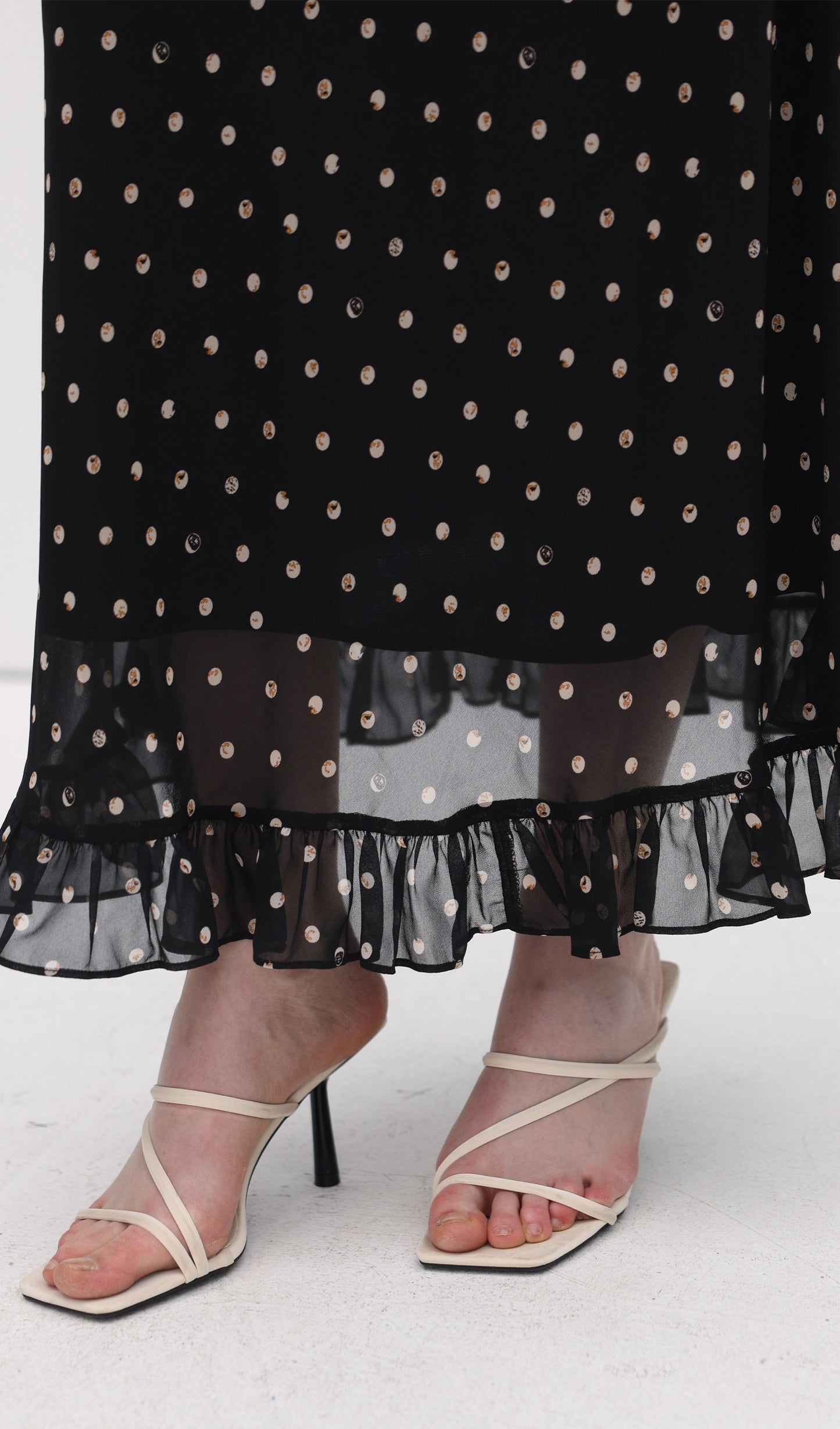 Polka Dot Chiffon Slip Midi Dress