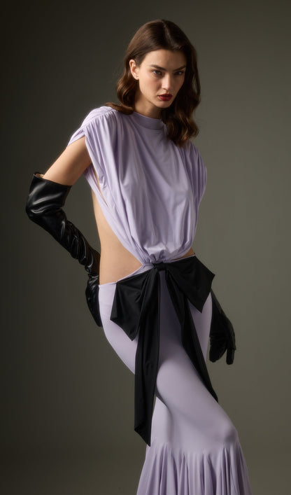 Solid Jersey  Cut Out Detail Maxi Dress In Purple