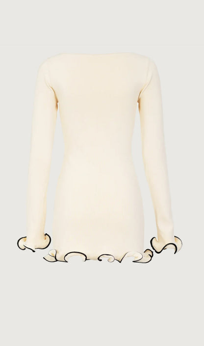 Ruffle Hem Mini Dress White