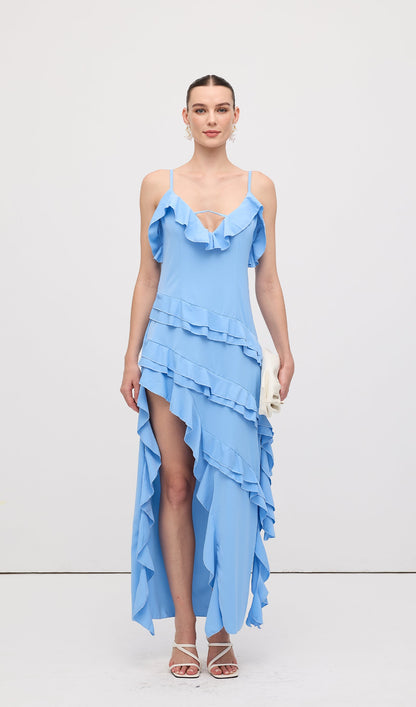 Sleeveless Rayon Ruffle Midi Dress