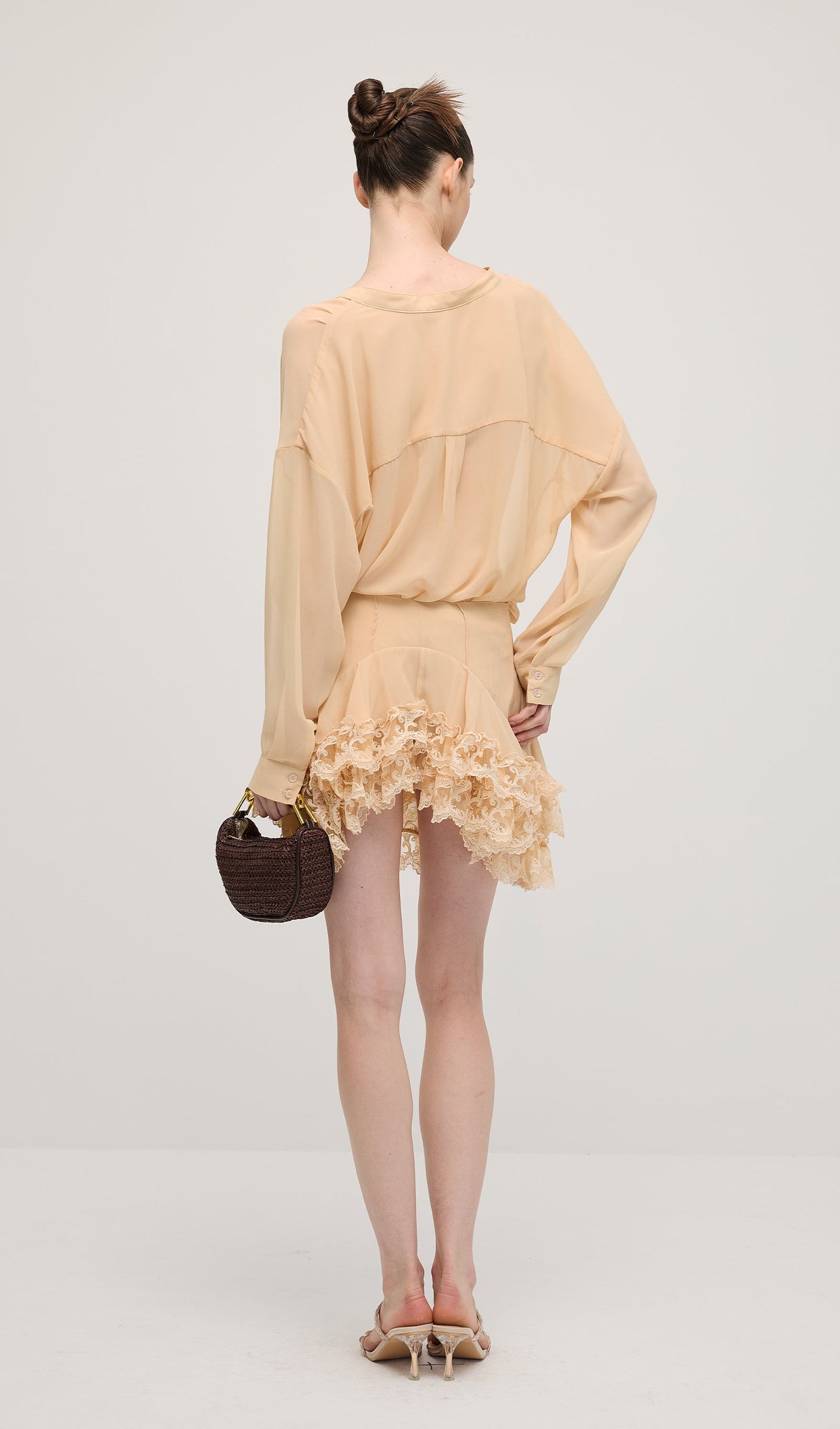 Long Sleeves Layered Folds Mini Dress