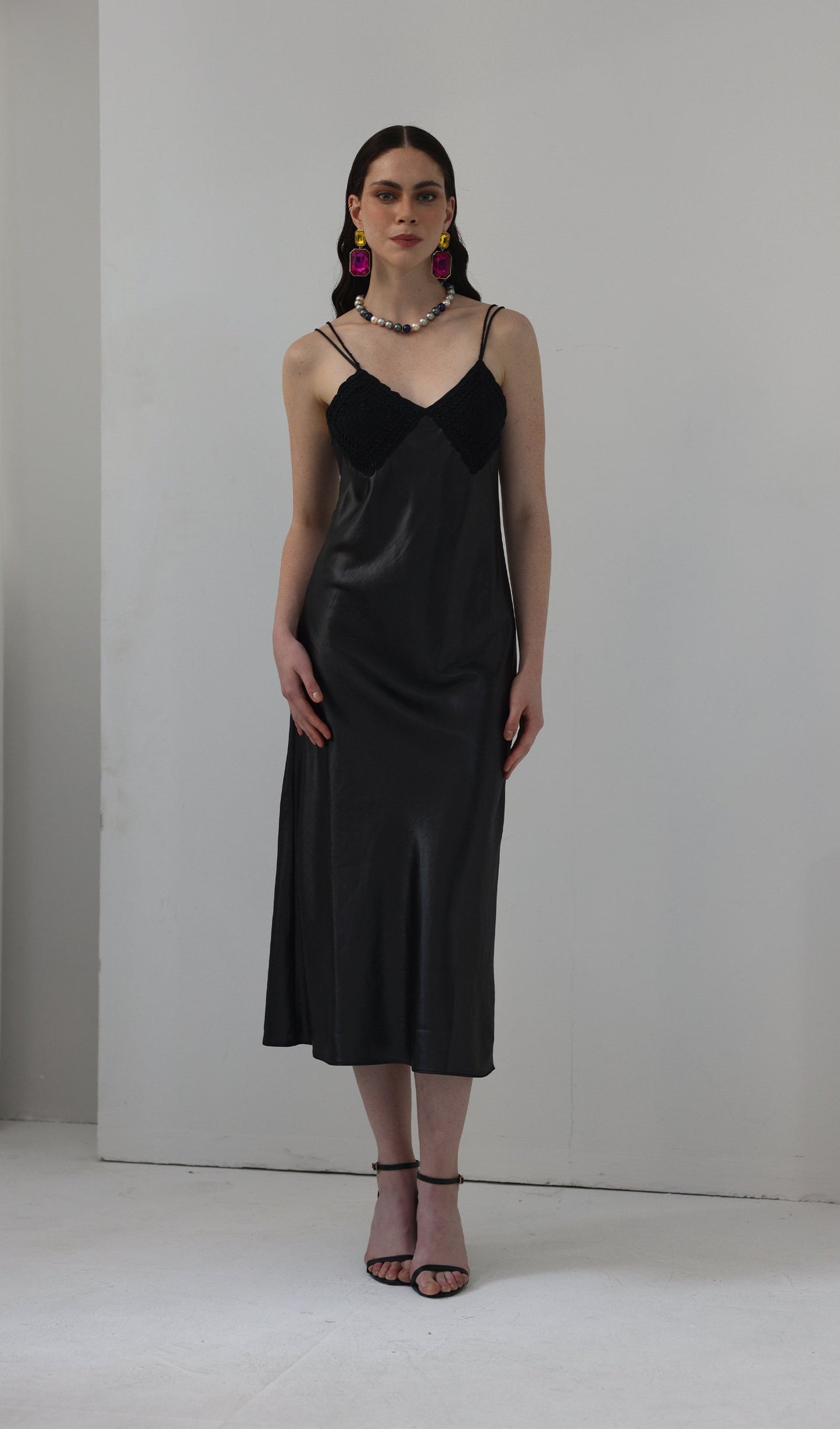 Knitted Patchwork Slip Midi Dress
