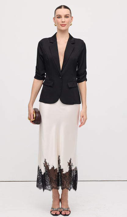 Lace Satin Midi Skirt