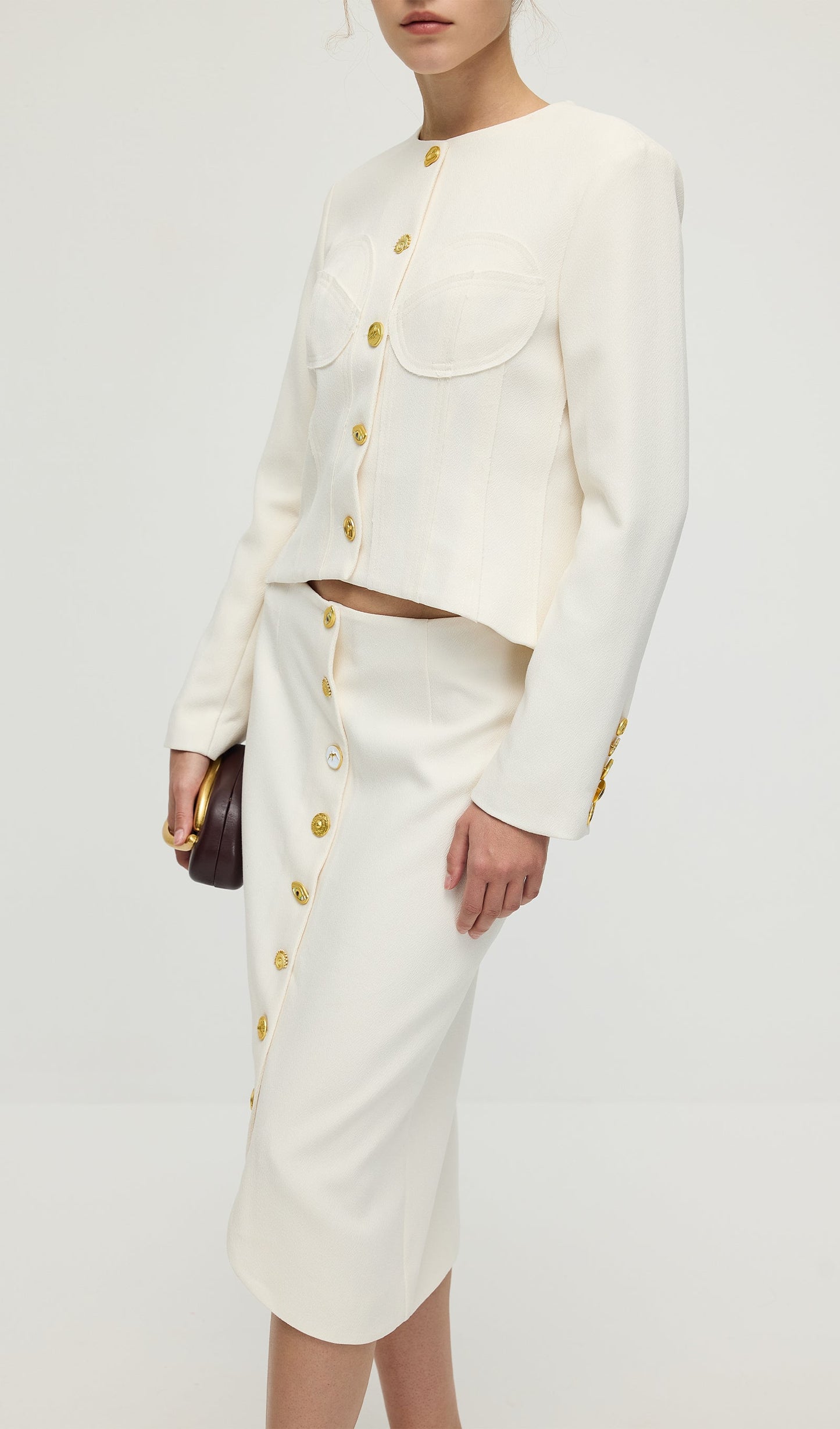 Long Sleeved Back Tie Two-Piece Set In White