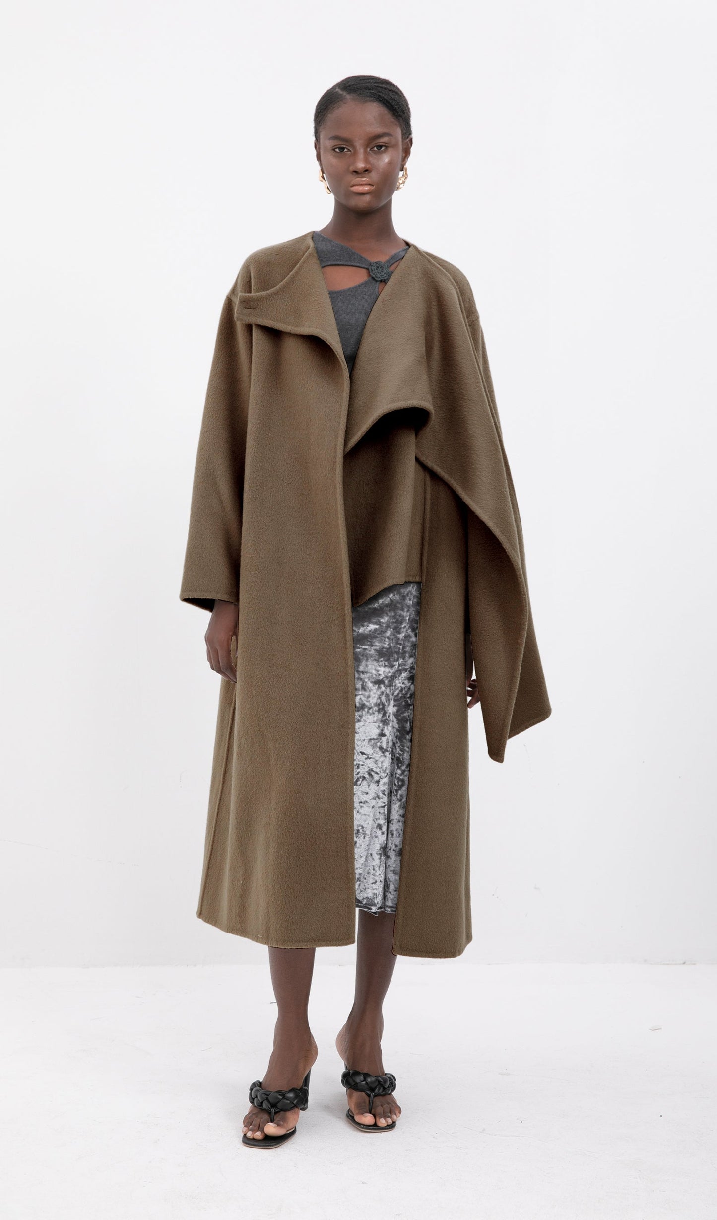 Trendy Oversized Cape Style Coat-Coffee