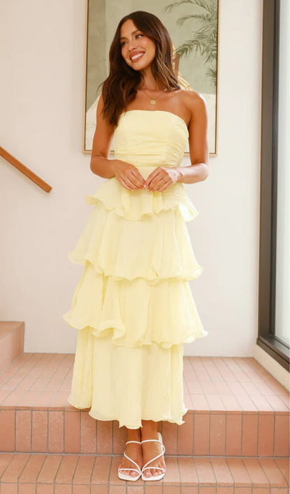 Strapless Layered Midi Dress