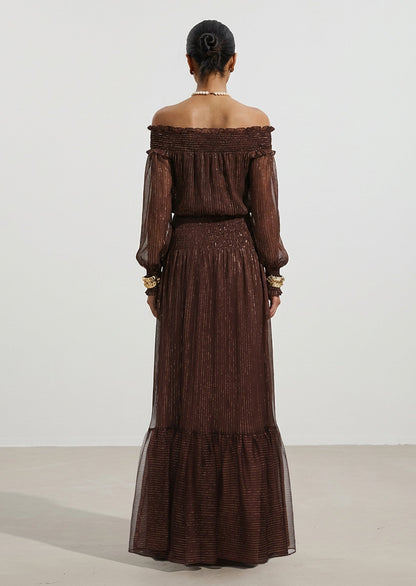 Layali Rose Georgette Off Shoulder Maxi Dress