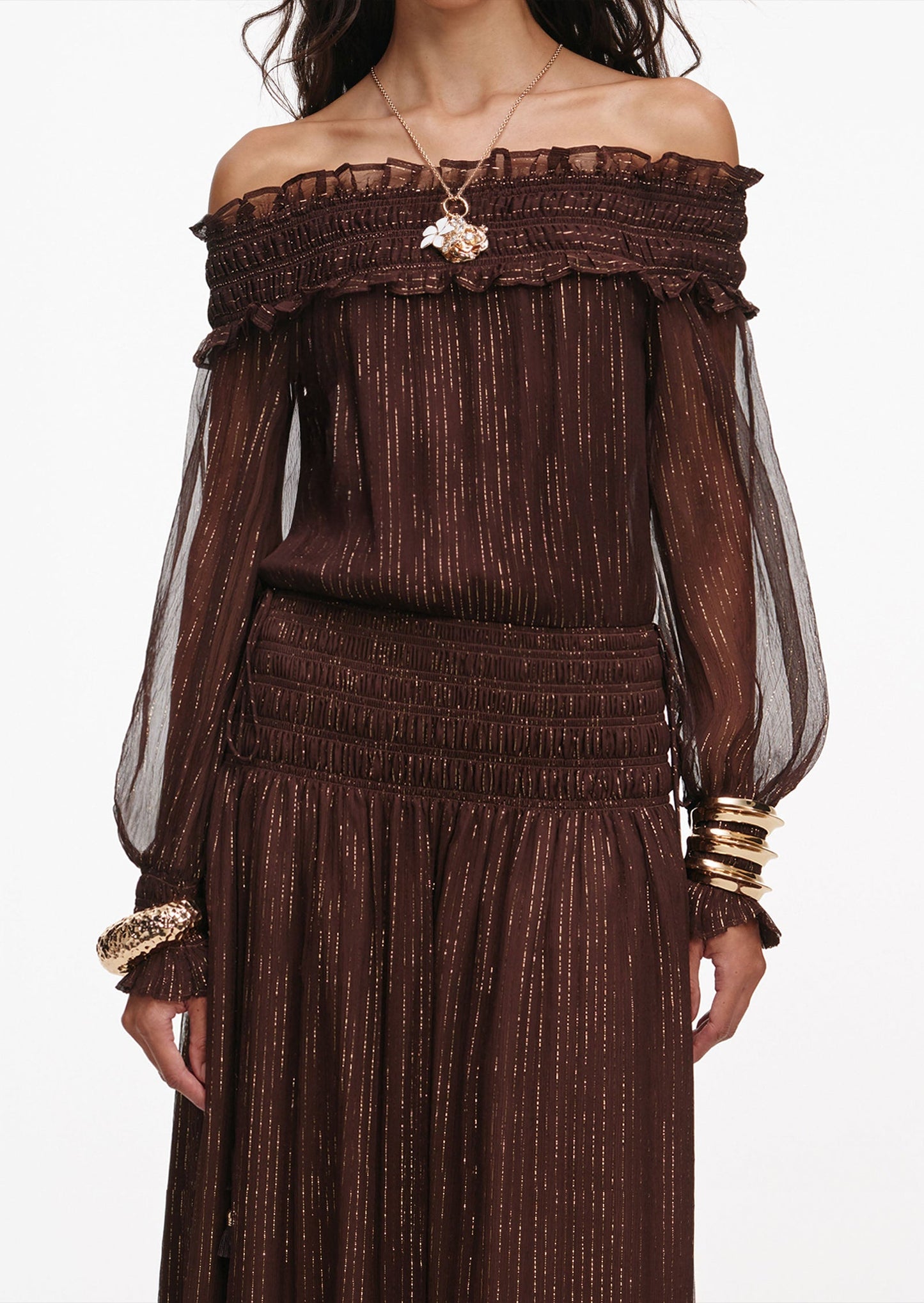 Layali Rose Georgette Off Shoulder Maxi Dress