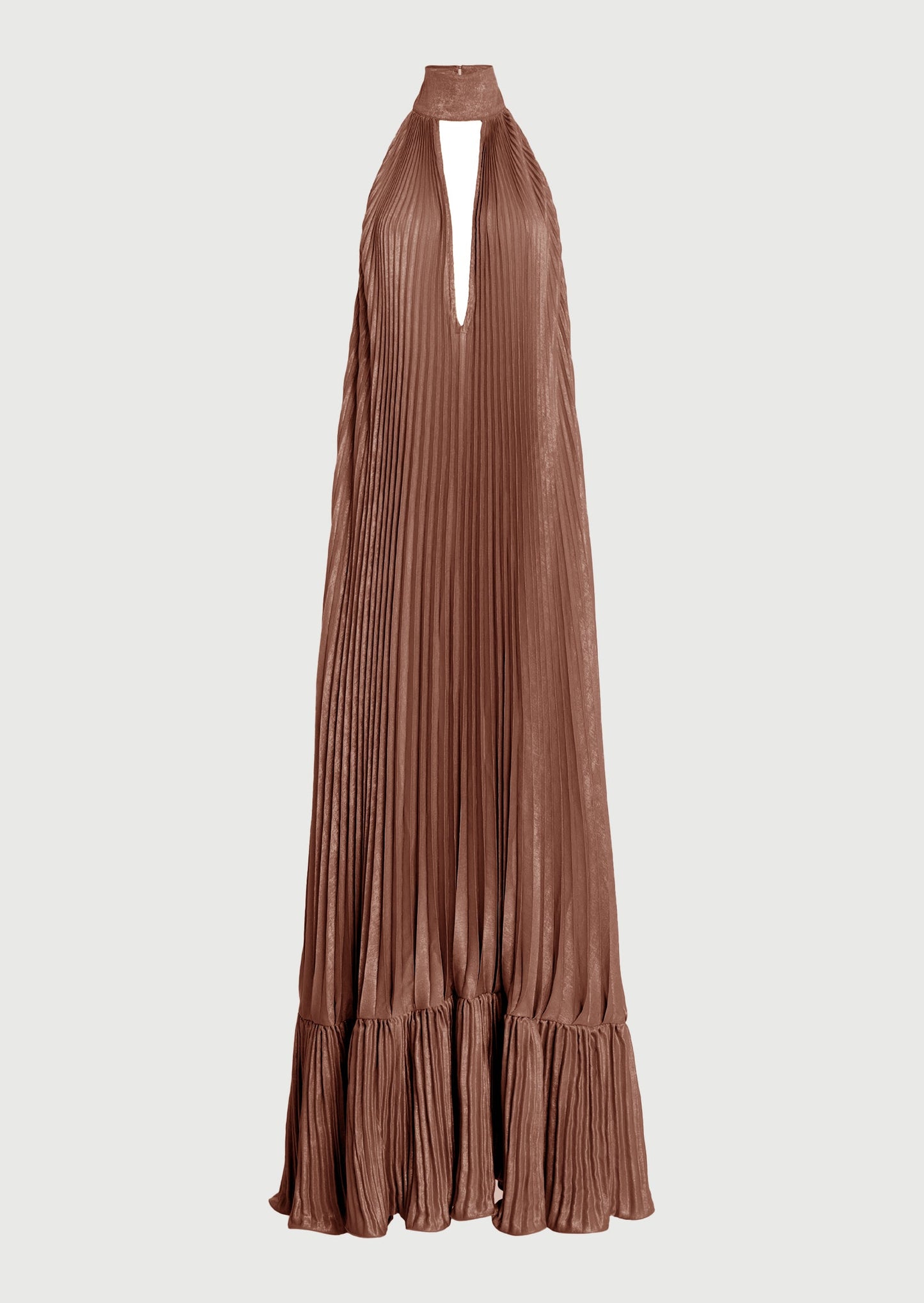 V Neckline Pleats Ruffled Maxi Dress