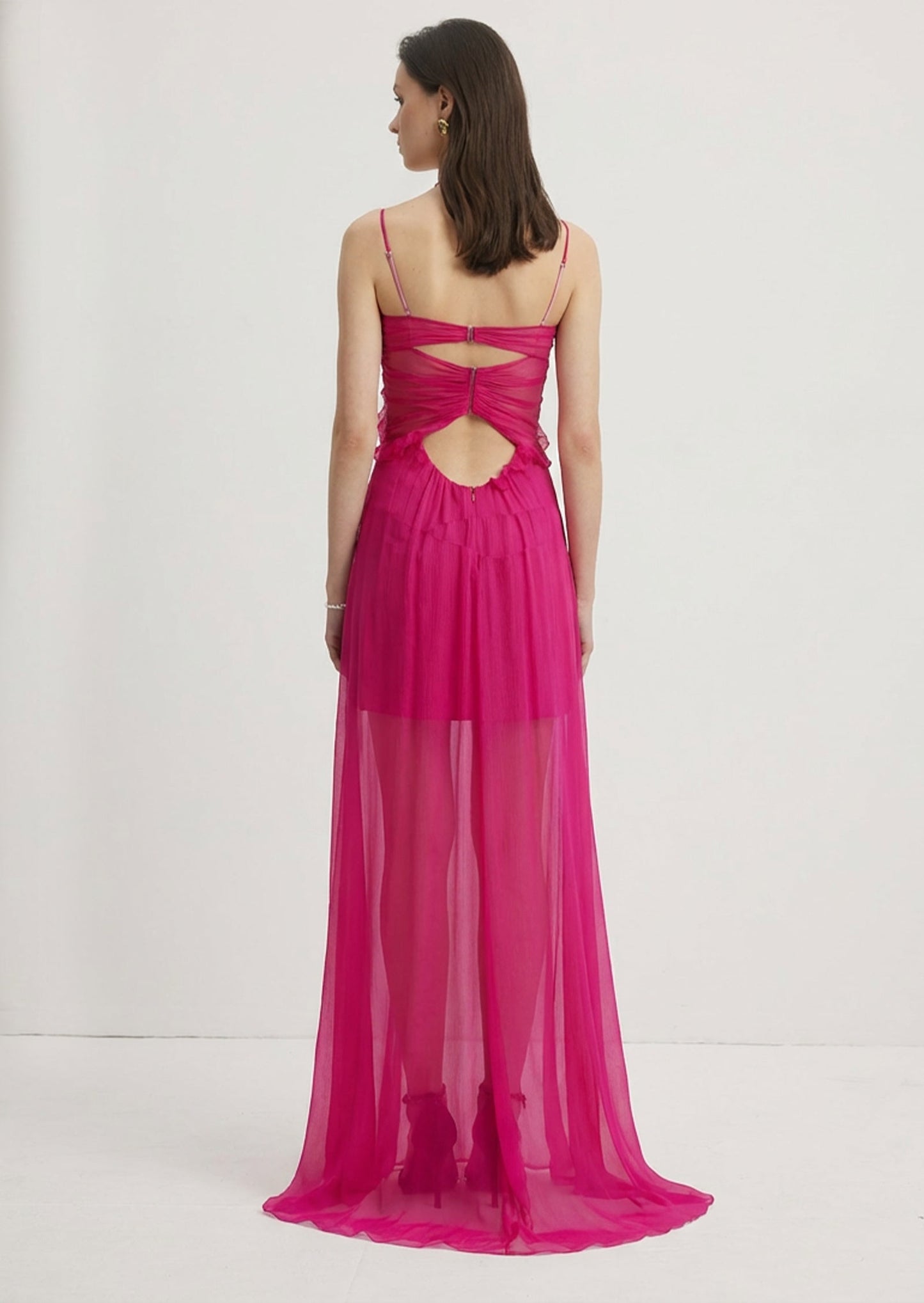 Semi Sheer Silk Slit Maxi Dress