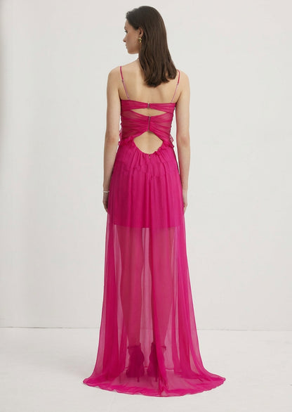 Semi Sheer Silk Slit Maxi Dress