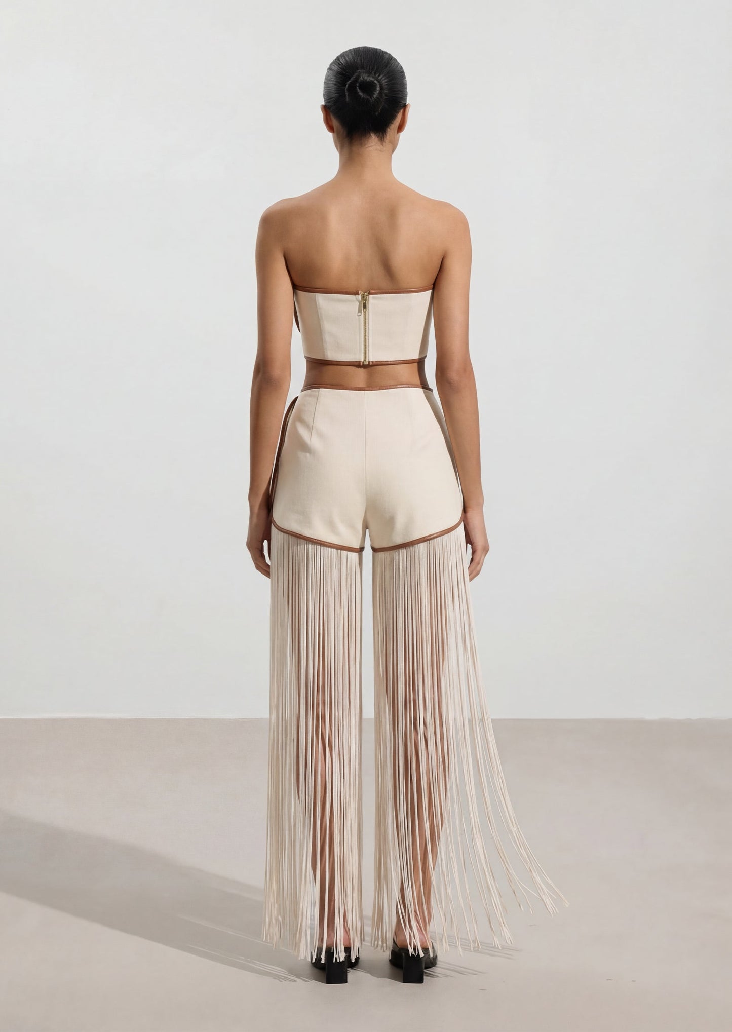 Linen Off Shoulder Top & Fringe Shorts Set