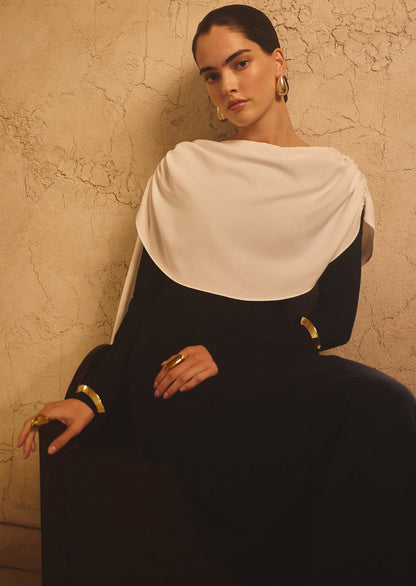 Maxi Dress With Contrasting Draped Shoulders