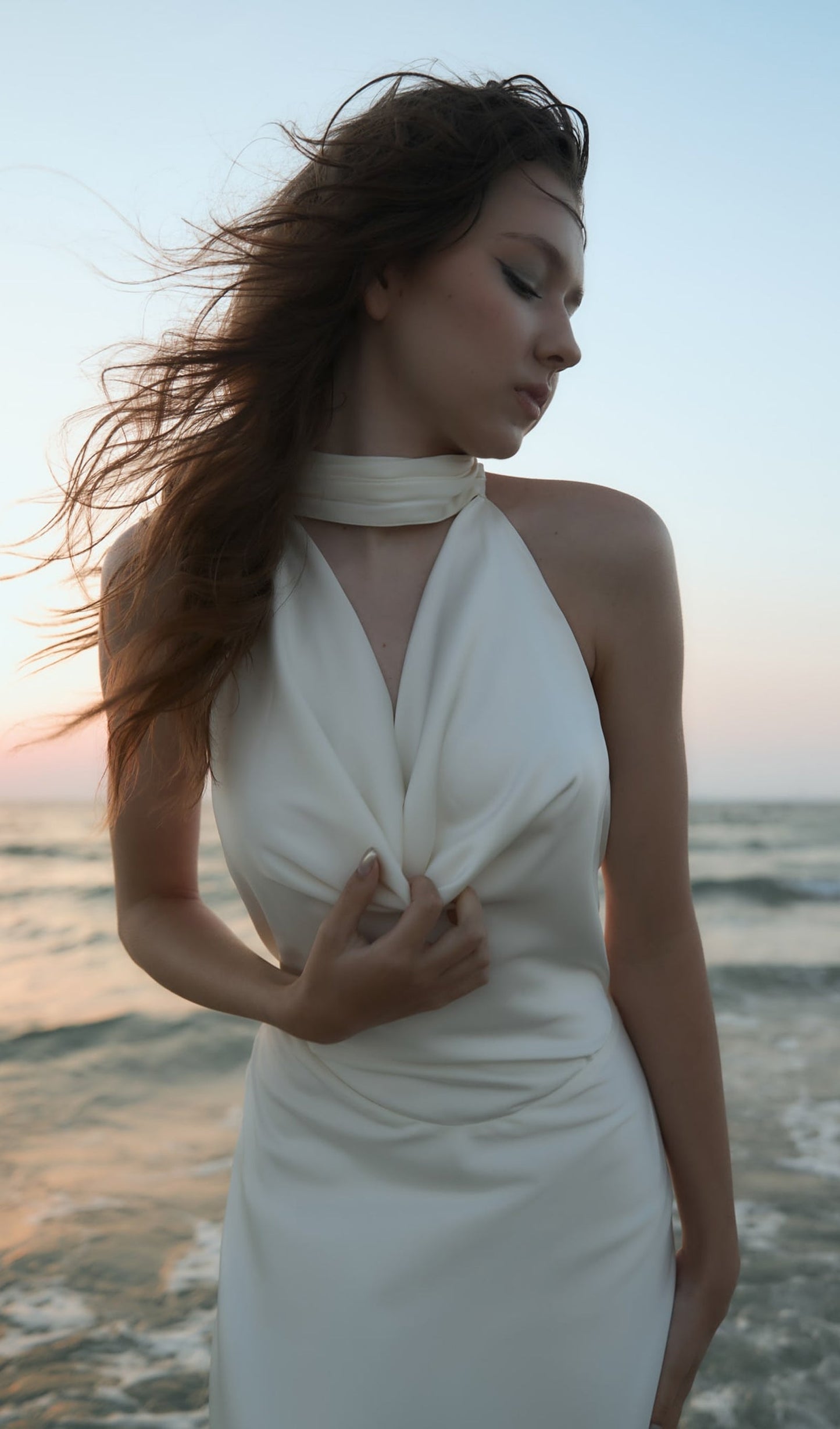 Satin Pearl Decor Maxi Dress In White