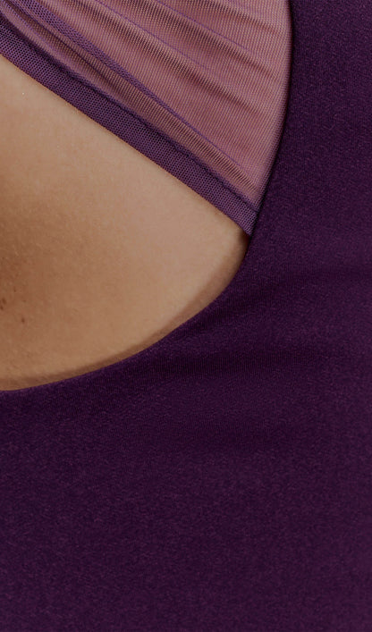 Crepe And Mesh Mini Dress In Purple