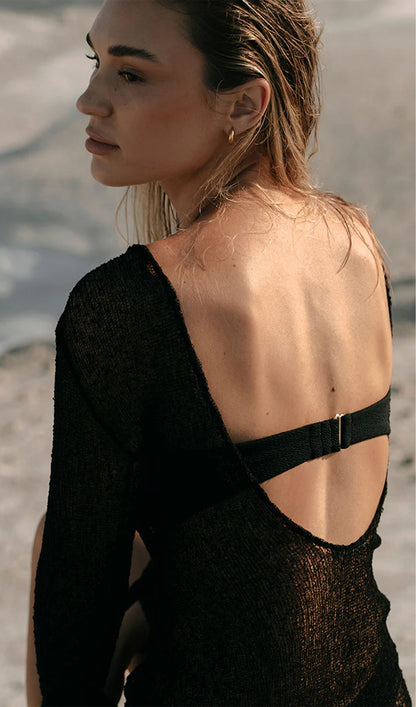 Knit Cover Up Backless Mini Dress