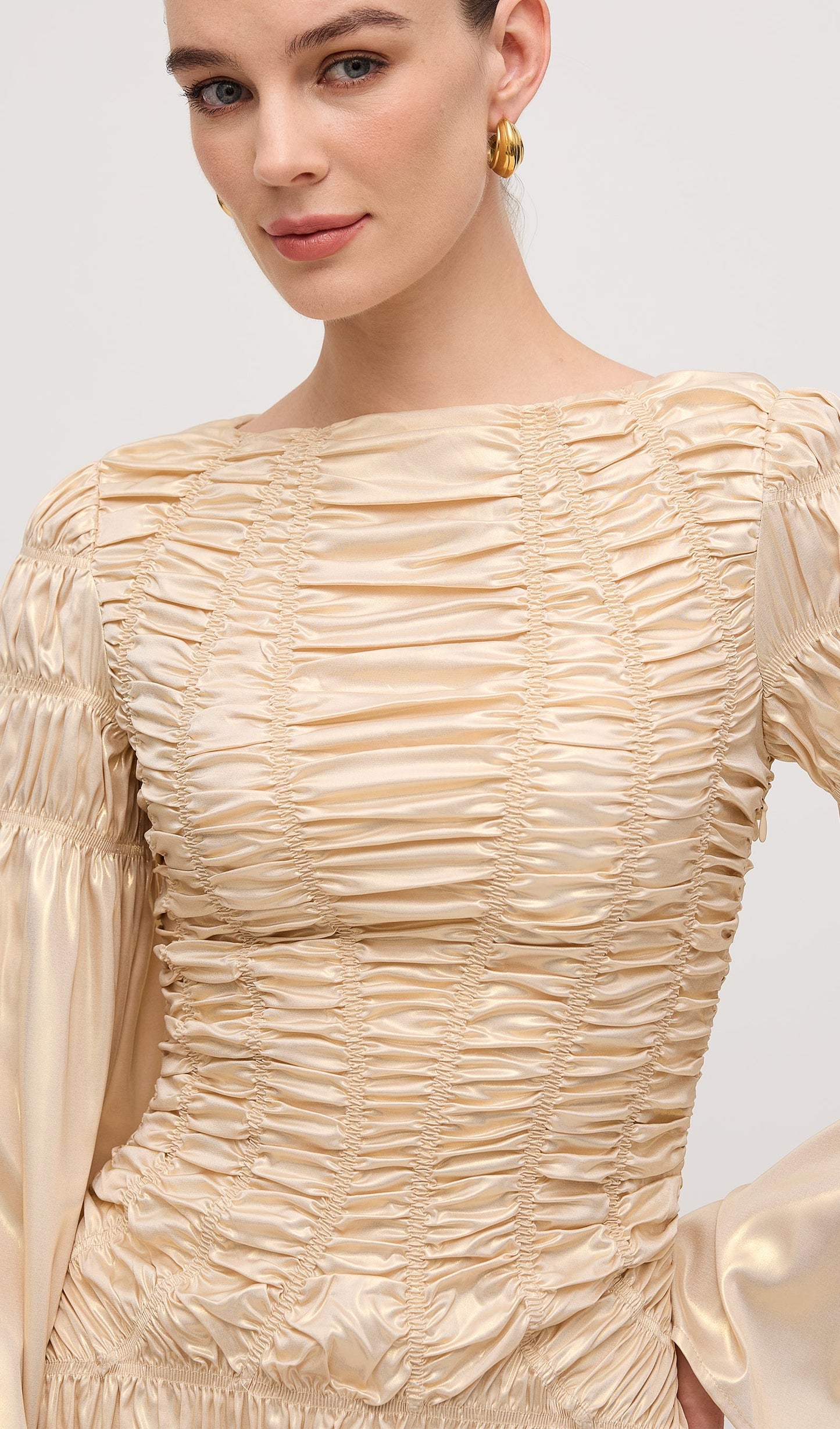 Metallic Elasticated Gathers Maxi Dress