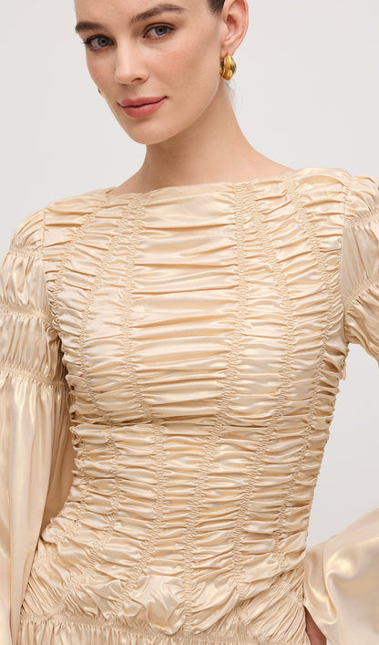 Metallic Elasticated Gathers Maxi Dress