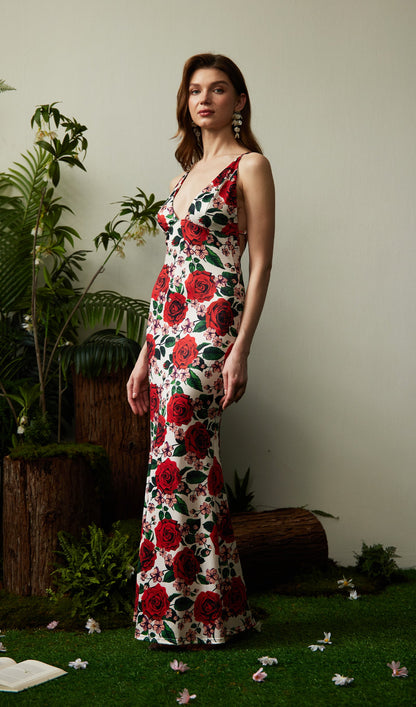 Floral Backless Bodycon Maxi Dress
