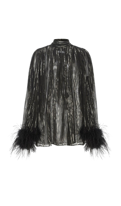 Feather Top & Leather Mini Skirt In Black
