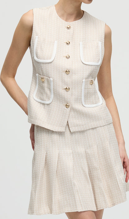 Round Neck Button Vest & Skirt Set