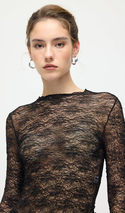 Sheer Lace Top & Maxi Skirt Sets In Black