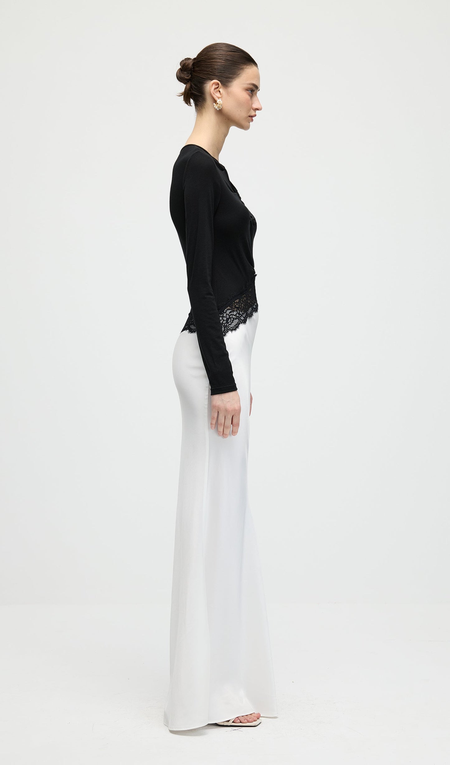 Open Twist Lace Maxi Dress In Black & White
