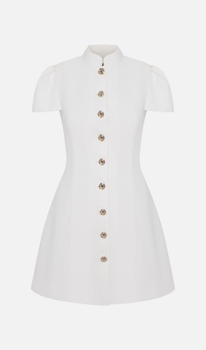 Mini Fitted Dress With Large Buttons In White