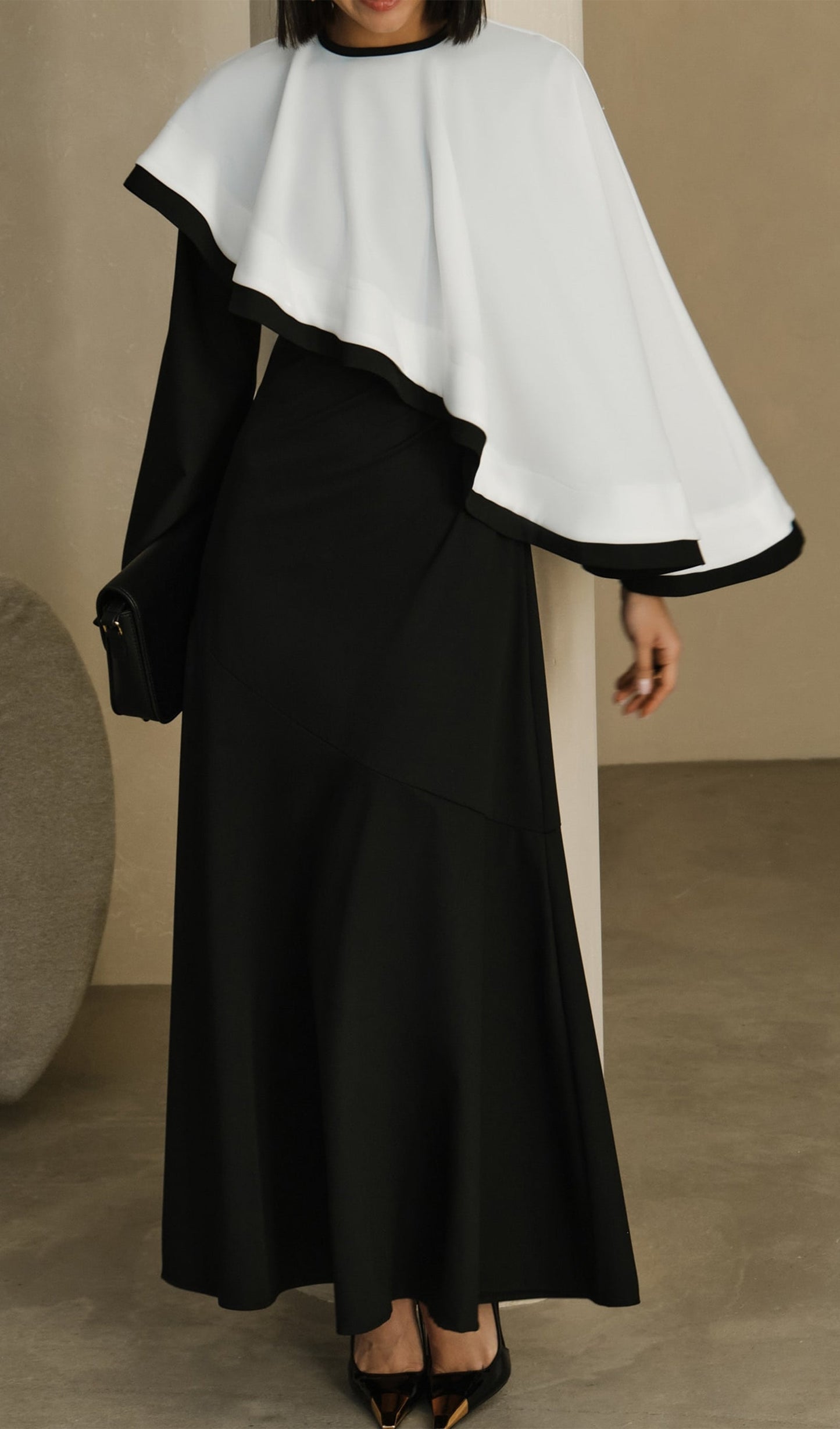 Contrasting Cape Maxi Dress
