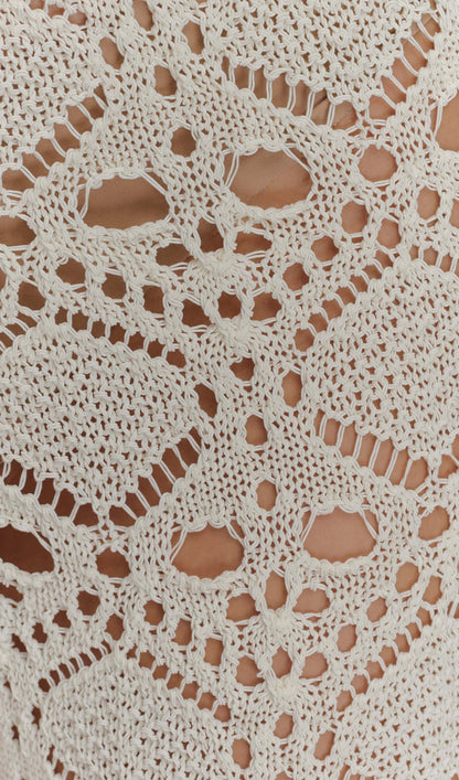 Bandage Knit Top & Crochet Knit Pants In Ivory